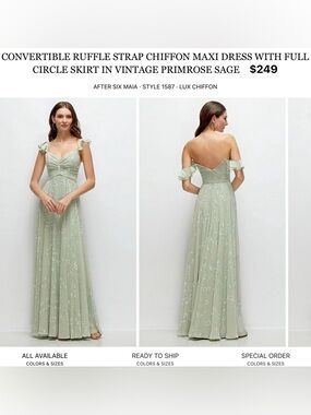 After Six Convertible Ruffle Strap Chiffon Maxi Dress in Primrose Sage